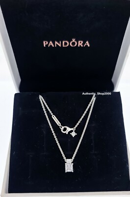 NEW 100% PANDORA Sparkling Collier Round & Square Pendant