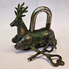 Brass Made Vintage Padlock Deer Lock with Working Key Rare Old Style