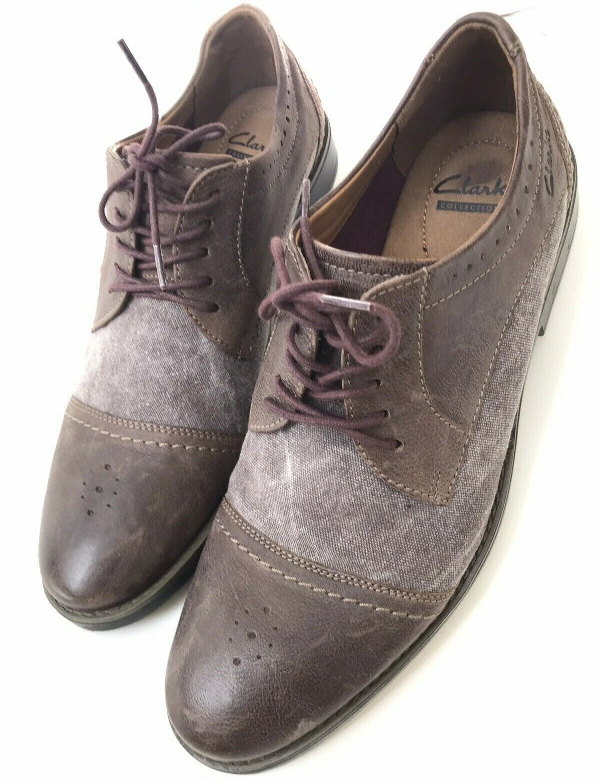 Scarpa Oxford Clarks Collection Uomo Taglia 11M Ortholite Marrone Pelle Tela
