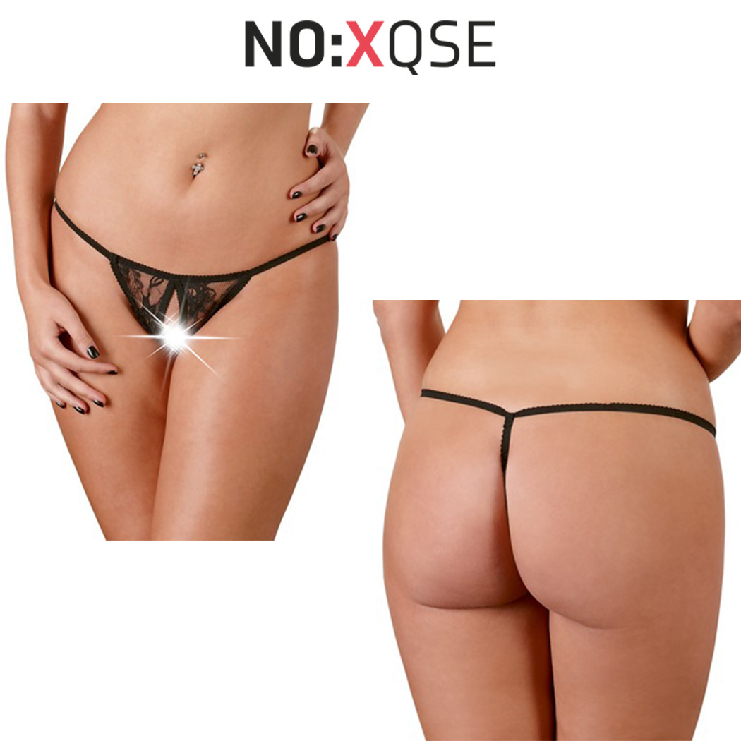 Perizoma Aperto In Pizzo Floreale Nero Elasticizzato Taglia Unica No:xqse String