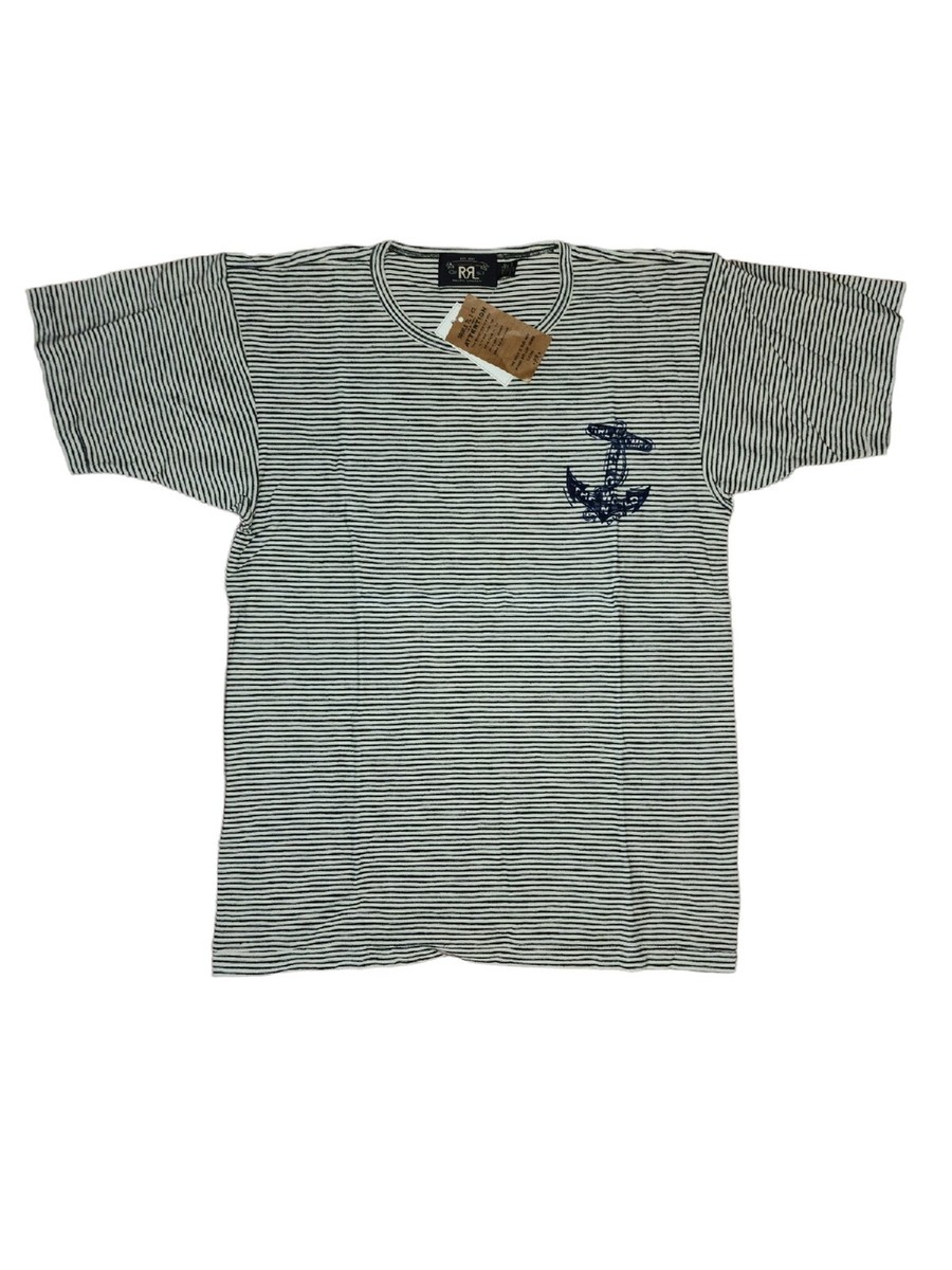 RRL Ralph Lauren T-Shirt Mens L Striped stripe Jersey anchor black 