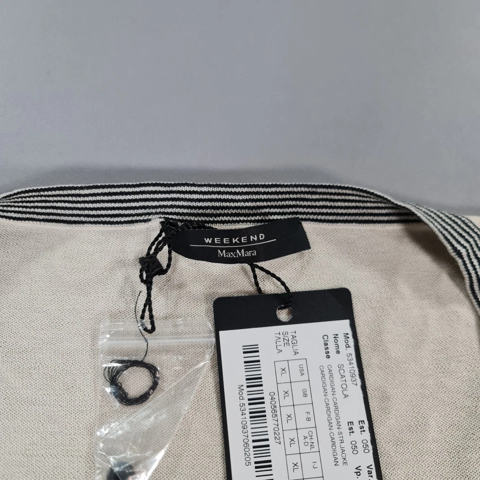 Cárdigan Weekend Max Mara para mujer marfil XL seda algodón suave tejido abotonado jersey Foto 3 de 4