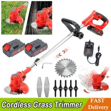 Electric Cordless Grass String Trimmer Lawn Edger Weed Wacker Cutter + 2 Battery