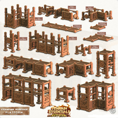 3D Printed Cast n Play Terrain Essentials - Steampunk Workshop Platforms 28mm
