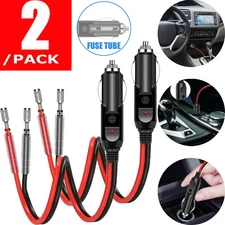 2 Pack 12V Fused LED Light Cigarette Lighter Male Plug Replacement with Leads
