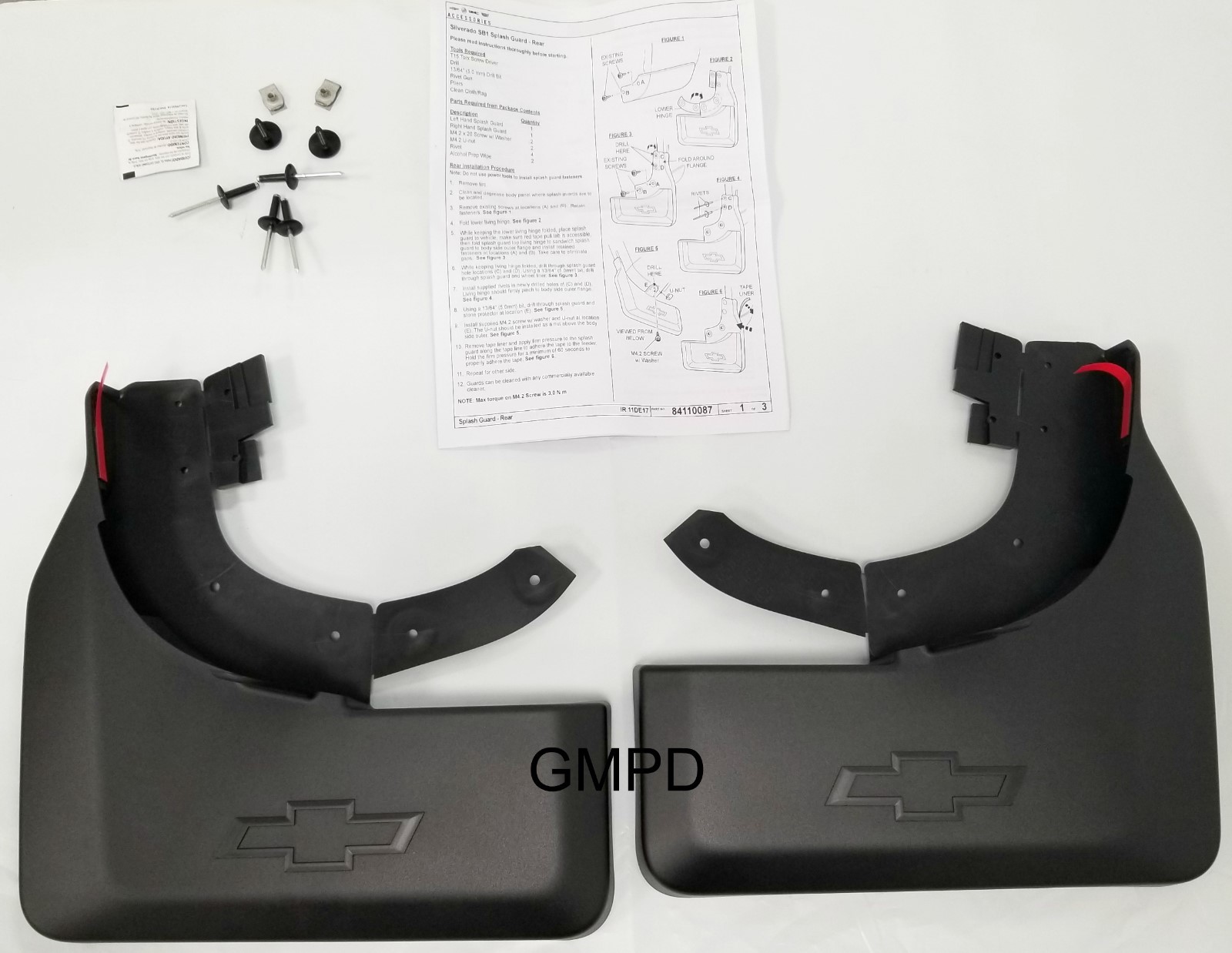 20192023 New Gen. Silverado GM Rear Black Flat Splash Mud Guards