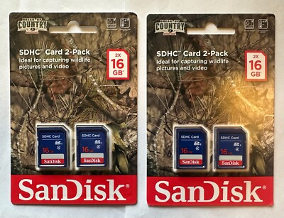 Lot of 2 NEW 2 Pack SanDisk SDHC Card 16gb (64gb total) Ideal for Wildlife pics