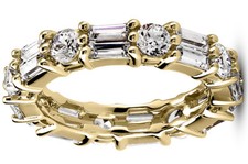 3.25 carat Round Brilliant Diamond  Baguette Eternity Band 14k Yellow Gold Ring
