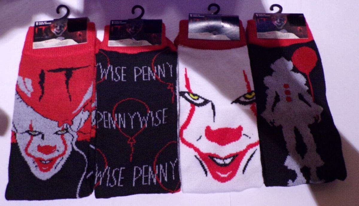 Stephen King IT Movie Pennywise 4 Pair Crew Socks Size 9-13 