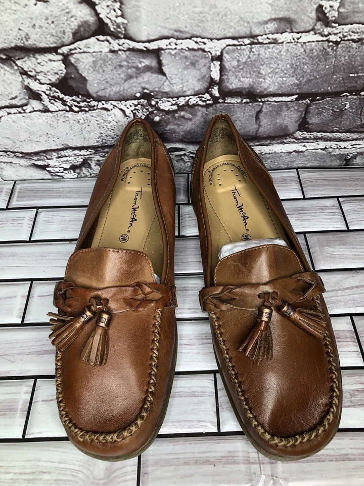 Thom McAn Marrón Cuero Borla Sin Cordones Cómodos Mocasines Zapatos Mujer Talla 9W EE. UU./40EU Foto 4 de 4