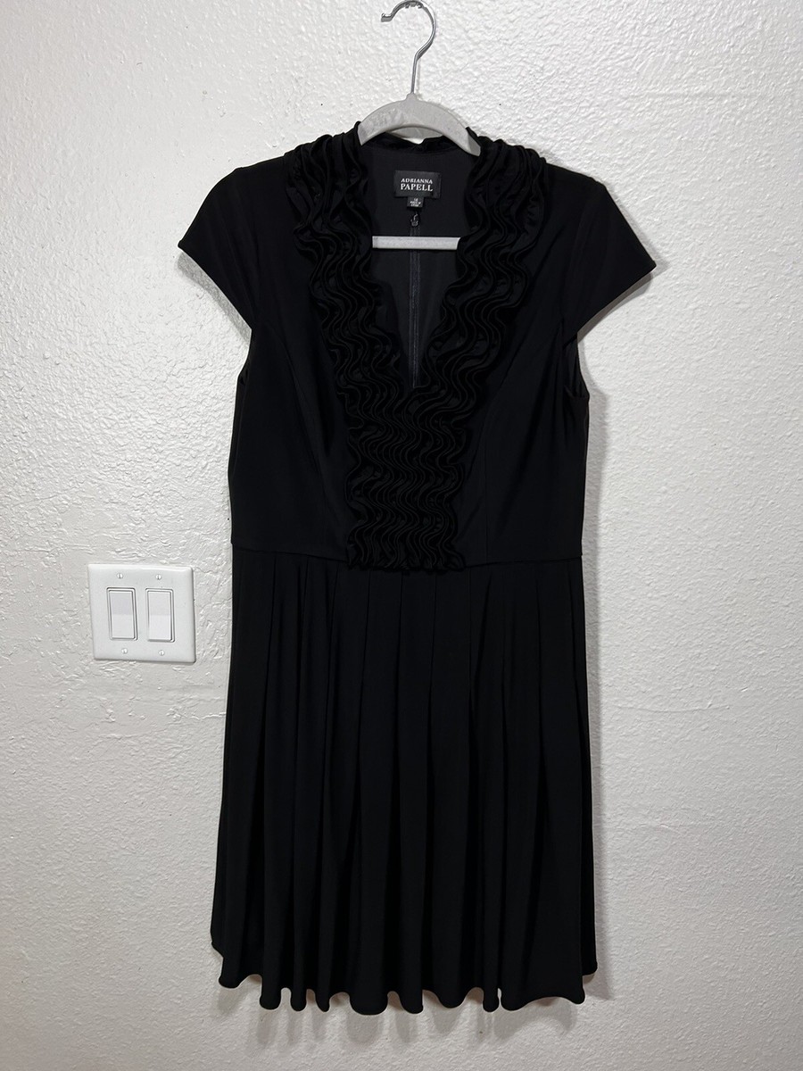 ADRIANNA PAPELL BLACK PLEATED RUFFLE TRIM DRESS SIZE 14 LINED | eBay