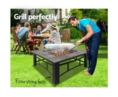 Outdoor Fire Pit Bbq Table Grill Fireplace Ice Bucket With Table Lid