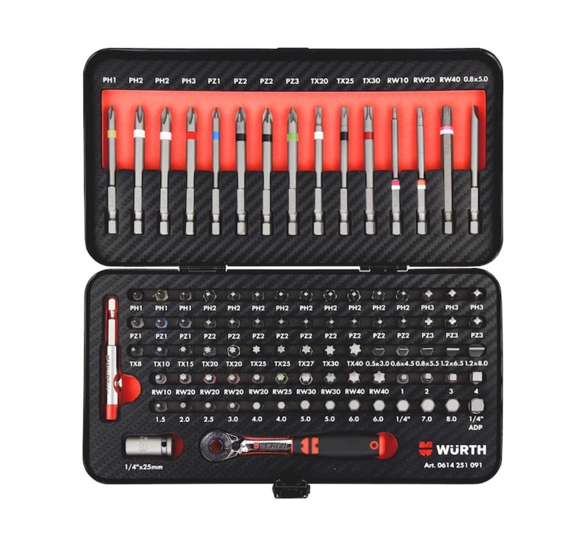 Kit Würth 91 Pezzi 0614251091 - Inserti Zebra e Cricchetto 1/4 - 1