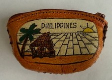 Embossed Brown Leather Philippines Coin Pouch Purse