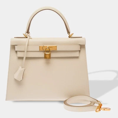 Sac HERMES Kelly 28 en Cuir Blanc - 103686 - Photo 1/4