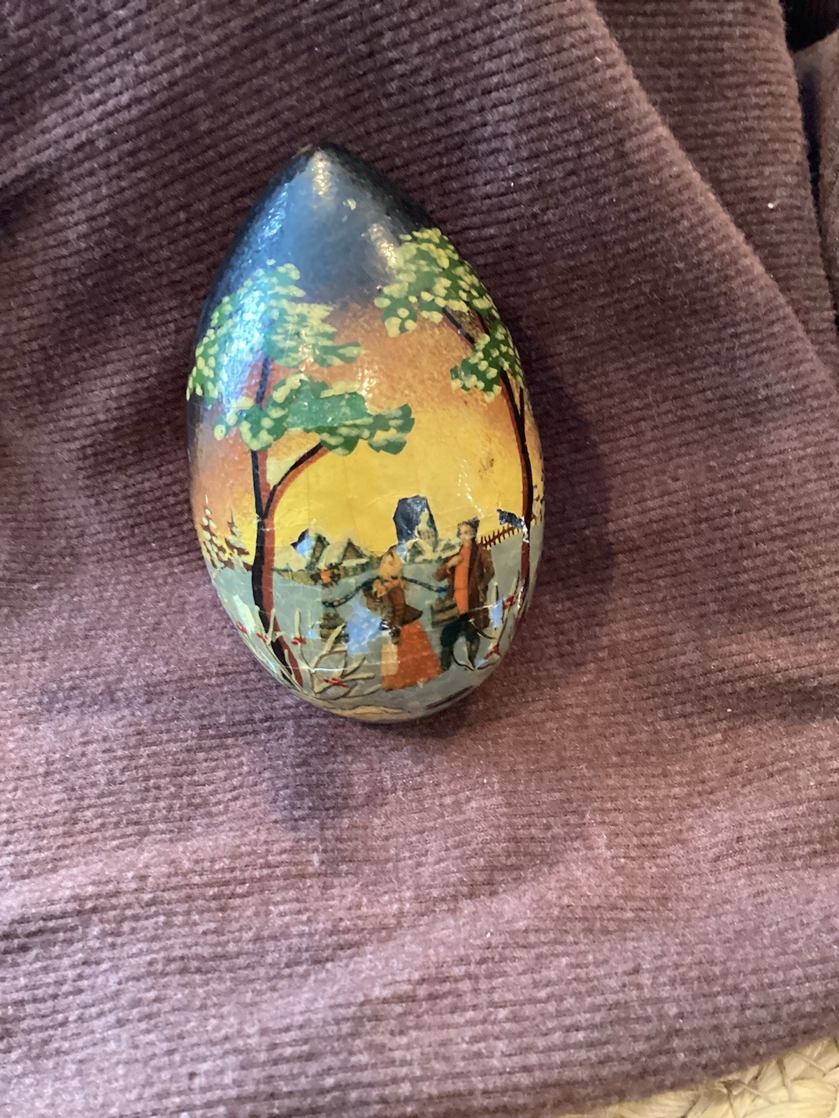 Vintage Russian Hand Painted Egg Wooden Lacquered 3”