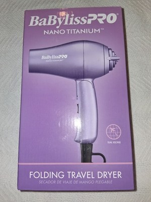 Babyliss Pro Nano Titanium Purple Hair Dryer Foldable Handle 2 Speed/Heat, New