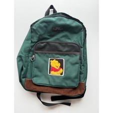 Vintage Embroidered Winnie The Pooh Green Canvas Backpack Suede Accent Retro