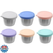 PandaEar 6 Pack 2.4 oz Stainless Steel Condiment Containers with Leakproof Si