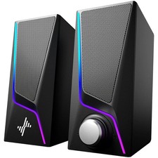Compact Computer Speakers with 2 Bass-Boost Ports  Stunning Lighting Modes