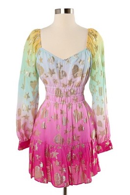 Love Shack Fancy Tayla Ombre Tiered Mini Dress in Fuschia