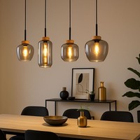 HäNgelampe Pendelleuchte Wohnzimmerlampe Hanfseil Glas Rauch 4 Flammig H 120 Cm