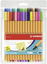 Fineliner - STABILO point 88 - Pack of 30 - Assorted Colors including 5 Neon ...