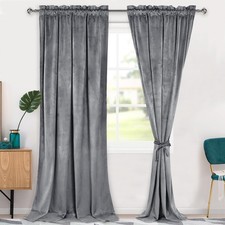 Grey Velvet Blackout Curtains 2 Panels 52W x 108L 108 Inches Long