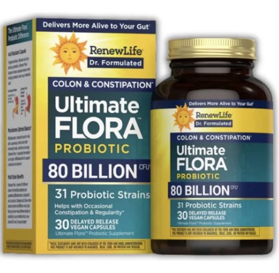 PROBIOTIC 31 Stämme RenewLife Colon & Constipation 80 BILLION 30 VeganCaps Ve...