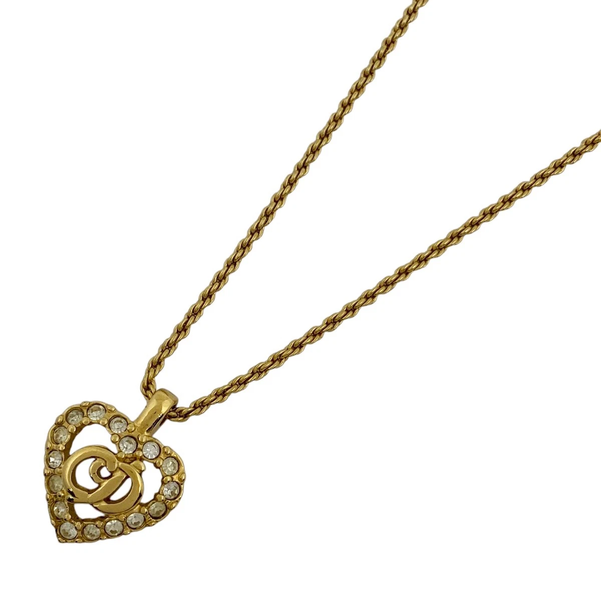Collana Christian Dior Logo Strass CD Motivo Cuore Collana Placcata Oro...
