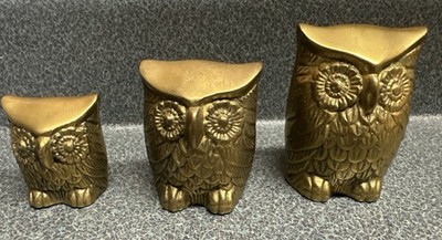 Vintage Leonard Silver Mfg Co. Brass Owls Set of 3 Graduated Sizes 