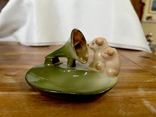 Antique German Fairing Pigs With A Victrola Gold Lined Horn