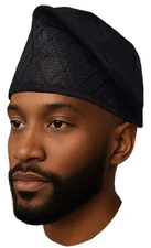 Black African ASO Oke Embroidered Cap | Traditional Nigerian Men’s Hat | Wedding