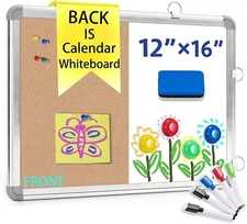 3-in-1 Combination Magnetic Calendar Whiteboard & Corkboard Combo with 5 Markers