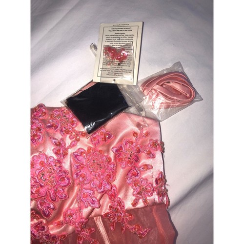 Alyce Designs Size 12 Gown Prom Strapless Formal Coral Pink Sheer Beaded NEW - Picture 4 of 13