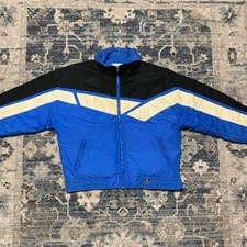 Blue/Black/White Vintage Down Fill Downhill Racer 1980s Ski jacket Size - XL