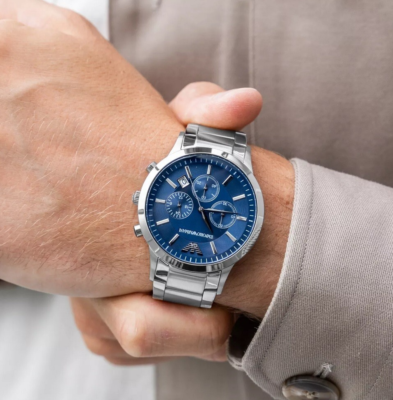 NEW GENUINE EMPORIO ARMANI AR2448 BLUE DIAL STAINLESS STEEL MEN'S