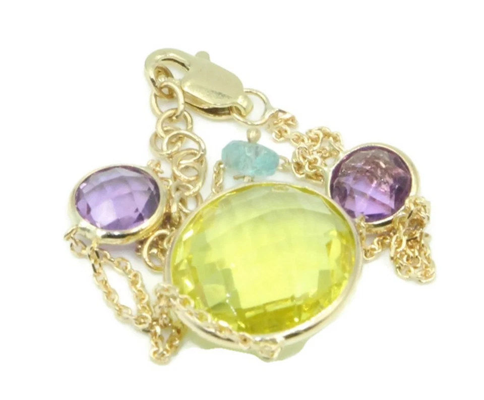 Lemon Quartz & Amethyst Gemstone 7 " Bracelet,14k Yellow Gold with Extensions - Image 3 of 4