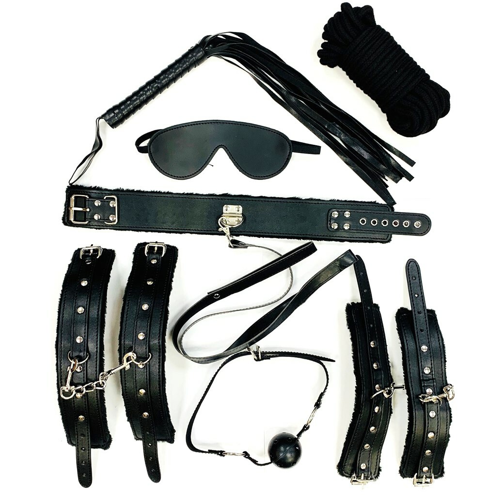 Black Bondage Set Restraints Fetish Handcuff Gag Bed Kit Rope Ankle Cuffs UK