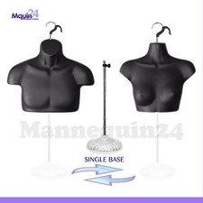 2 Free Standing Mannequin Torsos Male Female Black  1 Stand 2 Hooks for Hanging