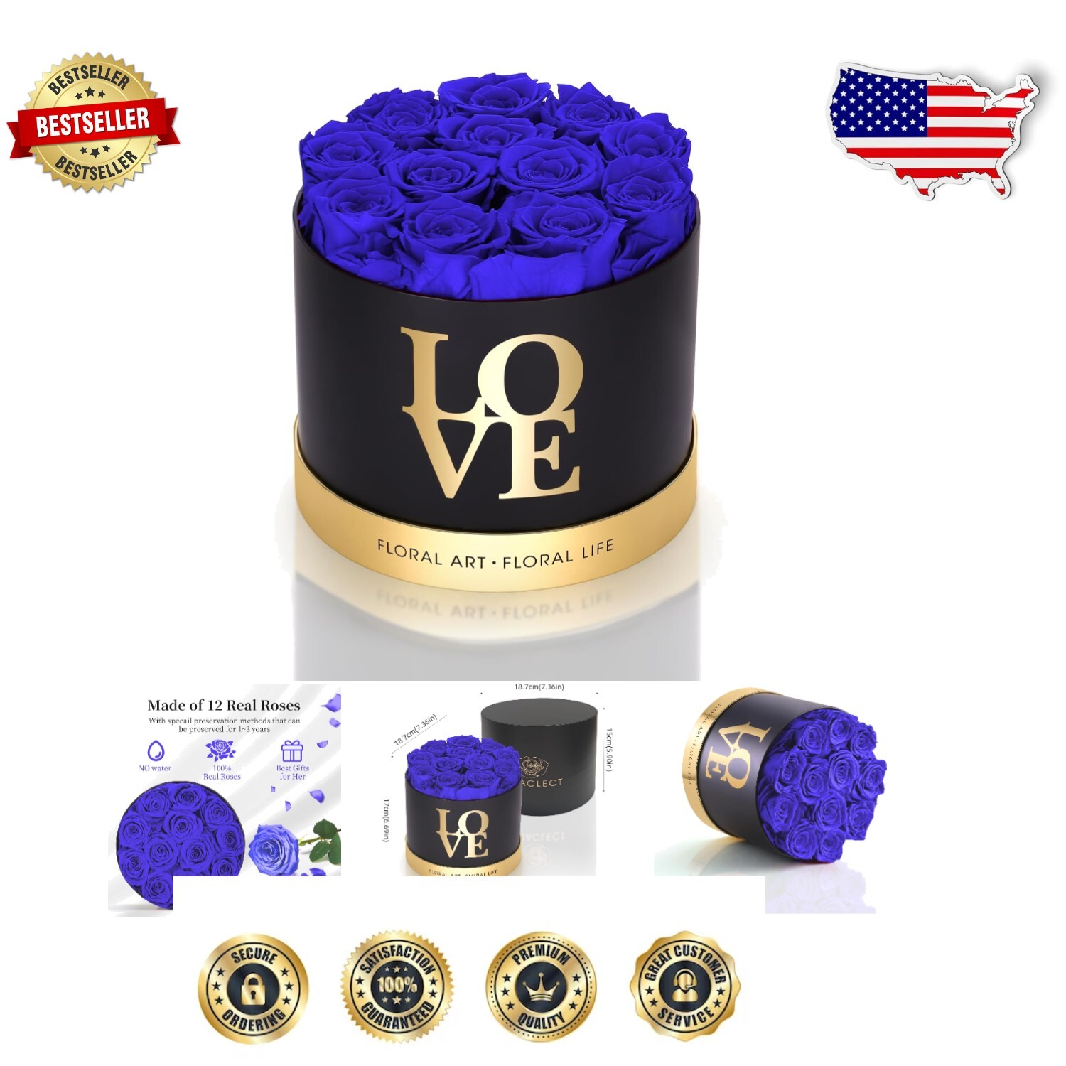 Elegant Blue Forever Roses Gift Box - 12 Preserved Roses for Special Occasions
