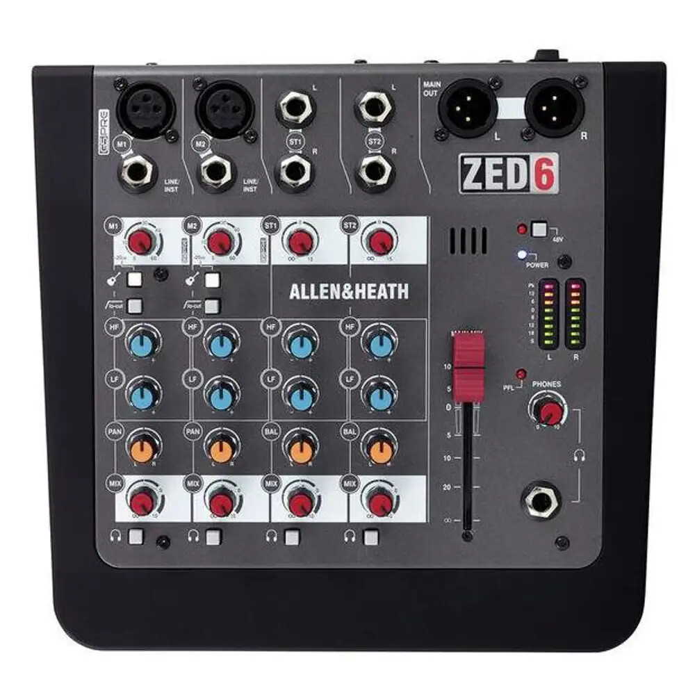 ALLEN & HEATH ZED-6 mixer a 6 canali filtro lo-cut eq.2 bande fader 60mm phantom