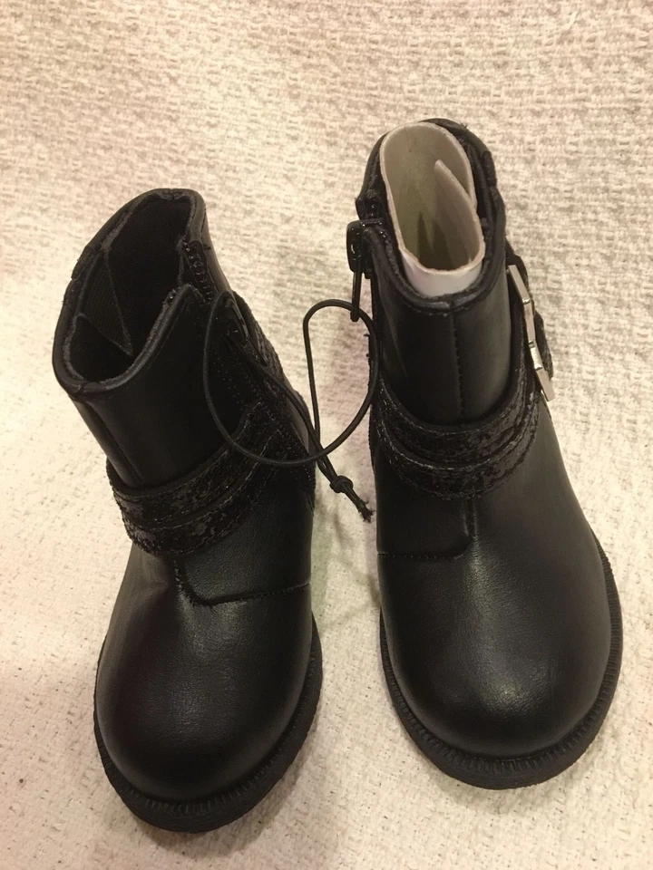NWOT OKIE DOKIE Toddler Girls Black Boots Napa Glitter Straps & Buckles Size 5 - Image 3 of 4