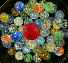 New Safe Packing 50 X Colorful Crackle Glass Round Marbles 10-25mm Hand Crackled