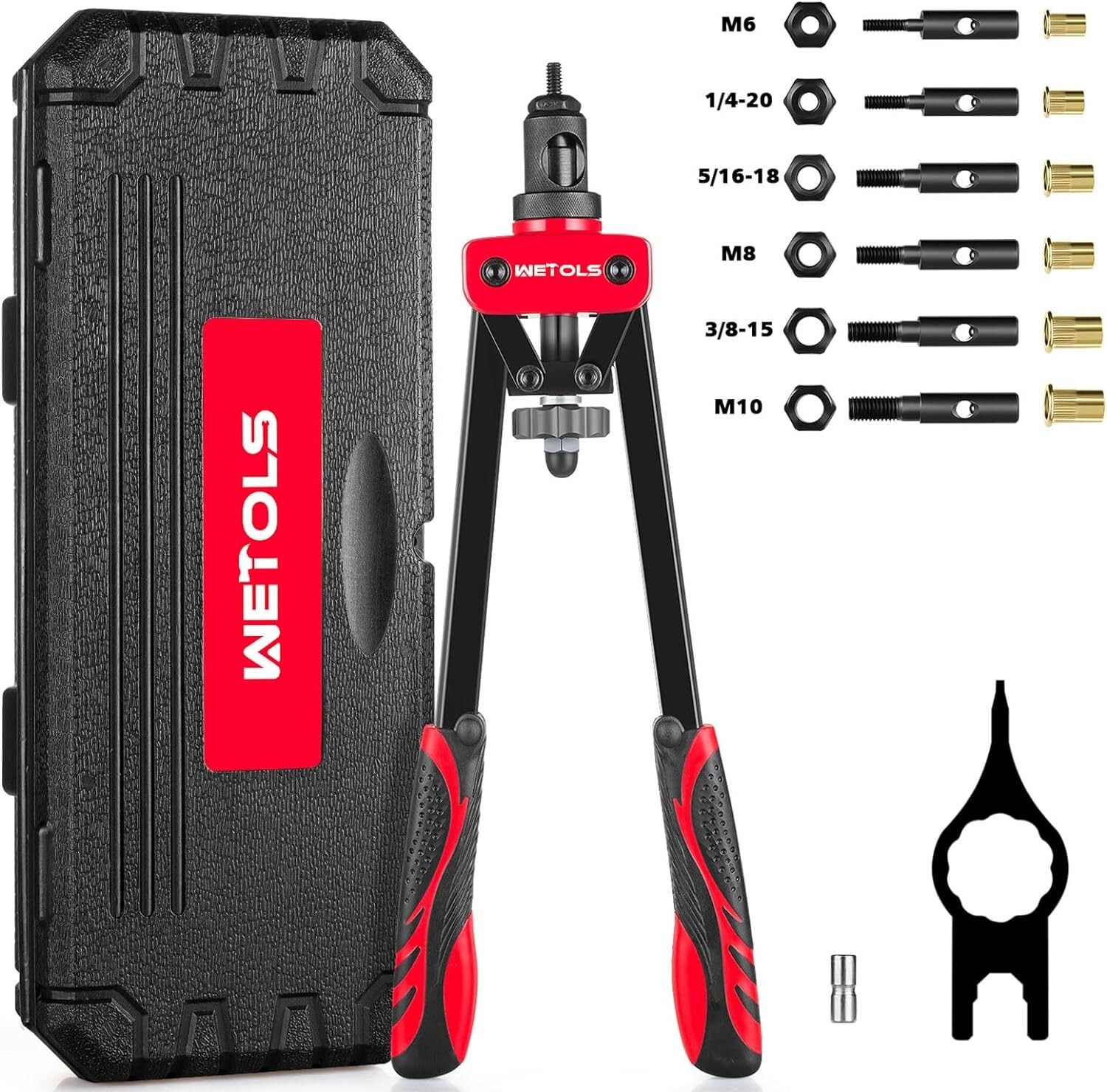 Hand Rivet Nut Tool With 7 Metric & Inch Mandrels M6 M8 M10 1/4-20 
