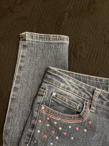 Girls PIPER Cat Embroidery Pocket Jeans With Rhinestones Adjustable Waist Size16 - Picture 12 of 13