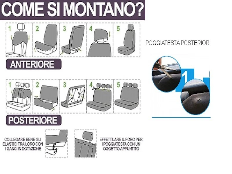 Coprisedili per panda 2003-2012 in cotone grigio /nero -su misura, made in italy - Immagine 4 di 4