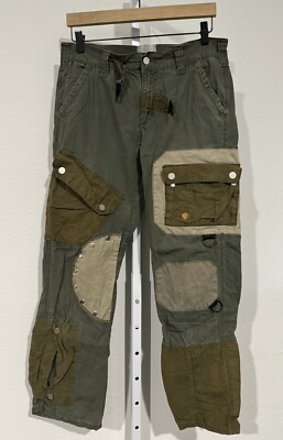Kody Phillips Men's Cargo Pants Sz 30 (Fit 32) Green Beige Patchwork Studded