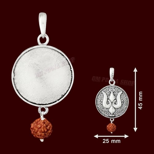Trishul Coin Rudraksha Pendant in 925 Pure Silver Shiva Locket OmPoojaShop - Picture 2 of 2