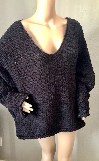 Free People Black Sweater V Neck Long Sleeves $128 Oversized M | eBay
